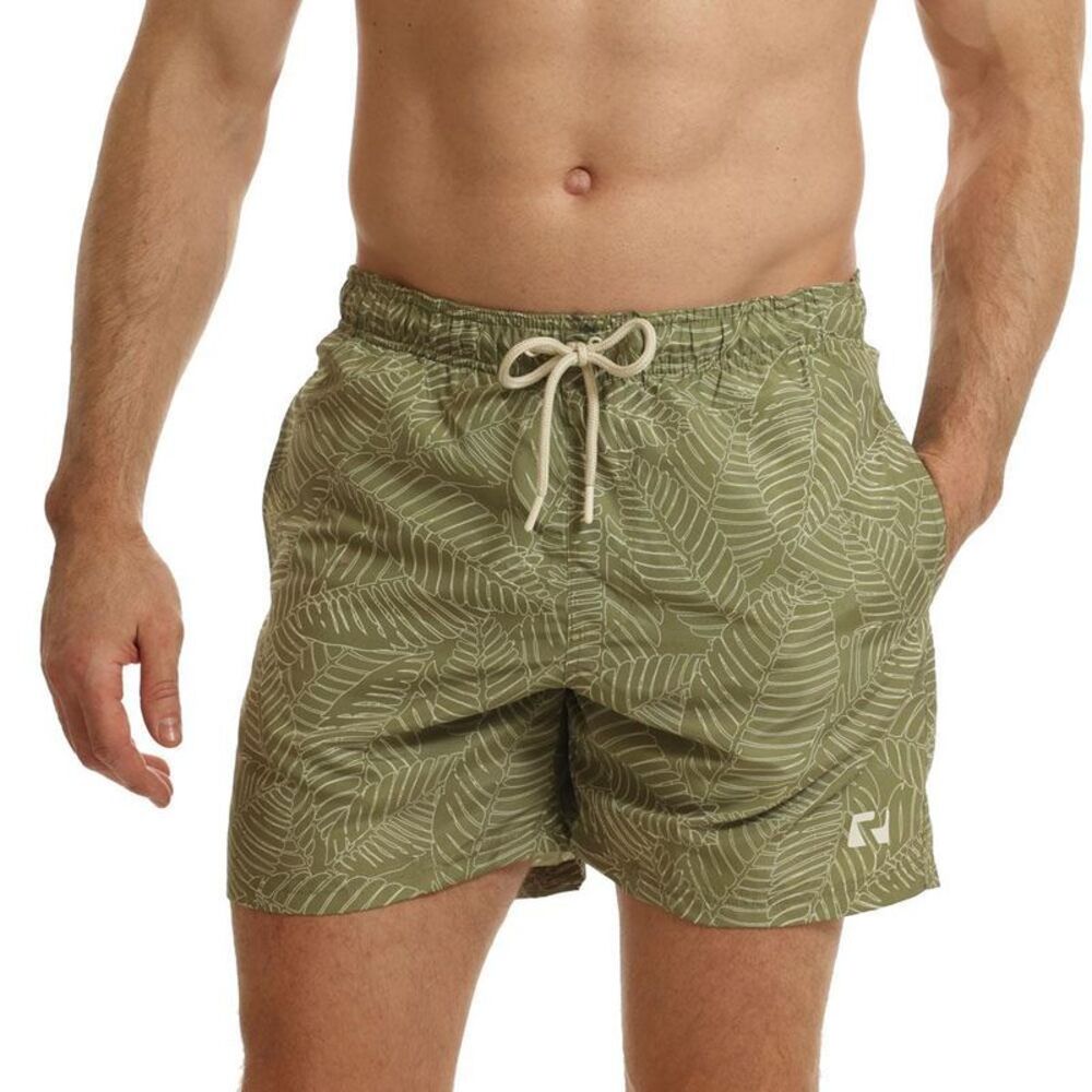 RIPT Essentials Mens Leaf Print Swim Shorts / Khaki Green